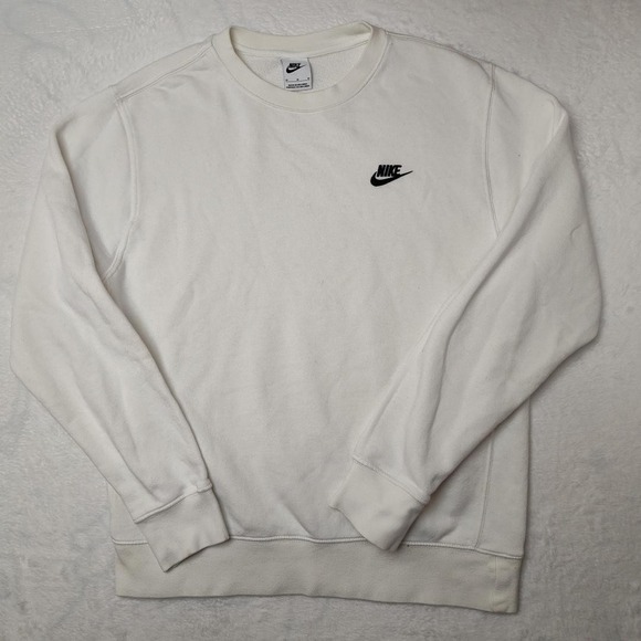 Nike Sweatshirt Mens Medium White Club Fleece Crewneck Pullover Swoosh Logo - Picture 2 of 11